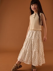 Crudo - Pointelle Vest and Floral Print Lace Midi Skirt Set (3-16yrs) - Imagen 1 de 4