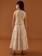 Crudo - Pointelle Vest and Floral Print Lace Midi Skirt Set (3-16yrs) - Imagen 3 de 4