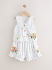 White Floral Waistcoat Shorts Set (3-16yrs) - Image 1 of 4
