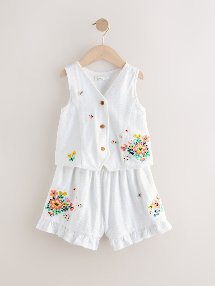 White Floral Waistcoat Shorts Set (3-16yrs) - Image 1 of 4