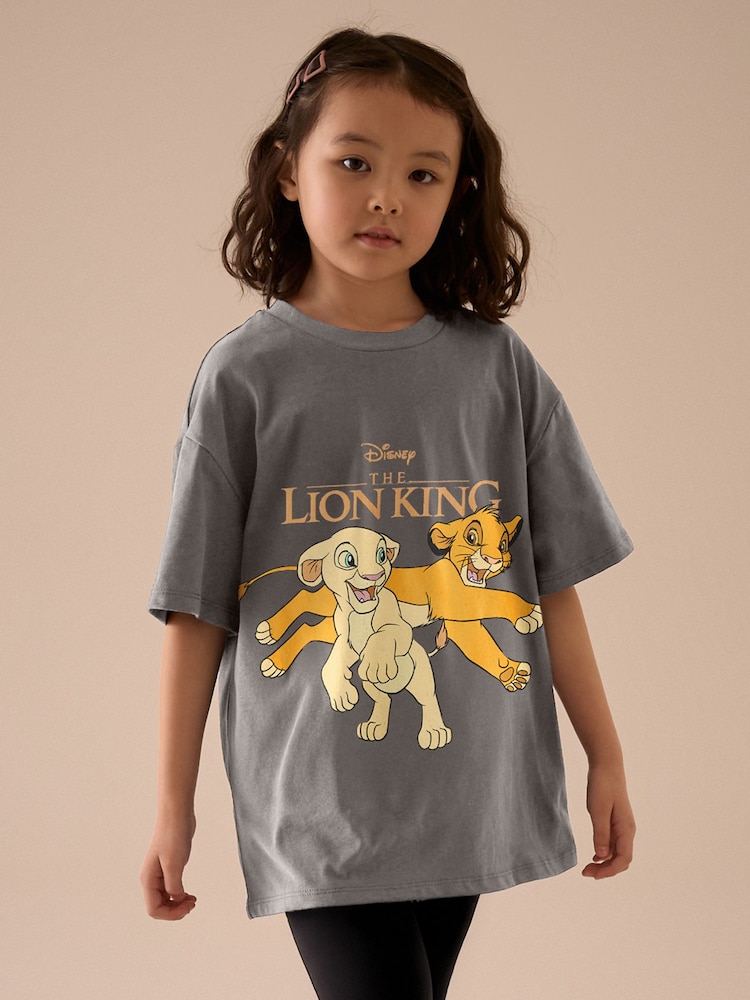 Antraciet - Oversized gelicenseerd Lion King 100% katoenen T-shirt (3 - 16 jr) - Image 1 of 4