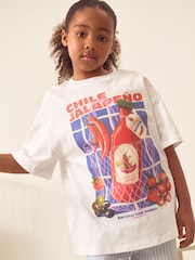 White/Blue Chilli Oversized 100% Cotton Graphic T-Shirt & Woven Shorts (3-16yrs) - Image 2 of 4