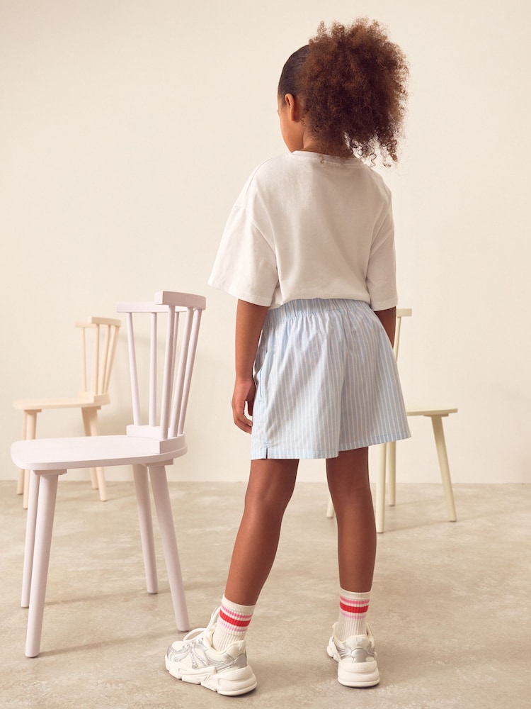 White/Blue Chilli Oversized 100% Cotton Graphic T-Shirt & Woven Shorts (3-16yrs) - Image 3 of 4