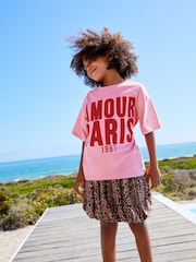 Animal/Pink Oversized T-Shirt and Bubble 100% Cotton Skirt Set (3-16yrs) - Image 1 of 11