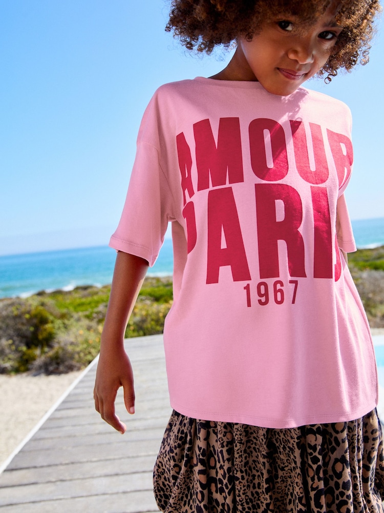 Animal/Pink Oversized T-Shirt and Bubble 100% Cotton Skirt Set (3-16yrs) - Image 3 of 11