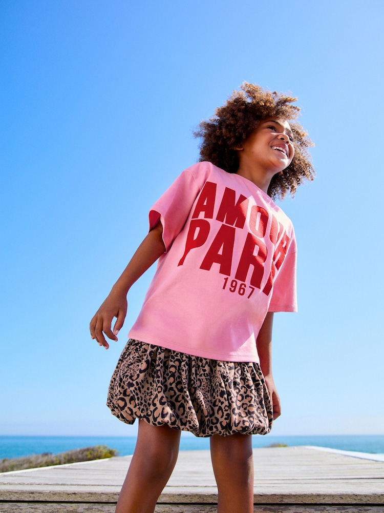 Animal/Pink Oversized T-Shirt and Bubble 100% Cotton Skirt Set (3-16yrs) - Image 5 of 11