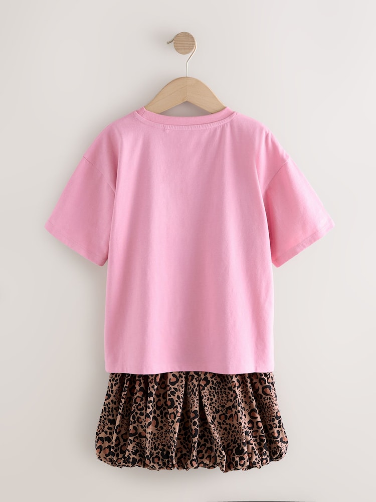 Animal/Pink Oversized T-Shirt and Bubble 100% Cotton Skirt Set (3-16yrs) - Image 9 of 11