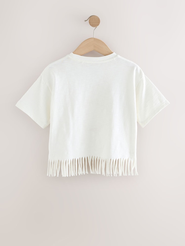 White Sequin Sun Fringe 100% Cotton T-Shirt (3-16yrs) - Image 2 of 4