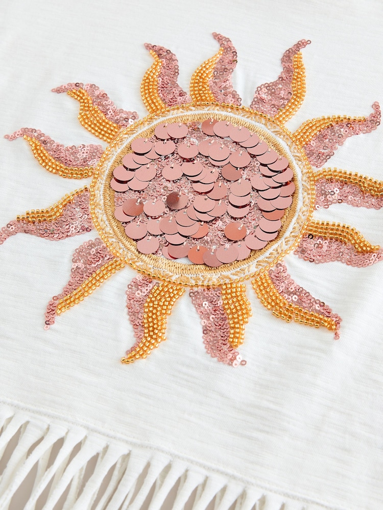White Sequin Sun Fringe 100% Cotton T-Shirt (3-16yrs) - Image 4 of 4