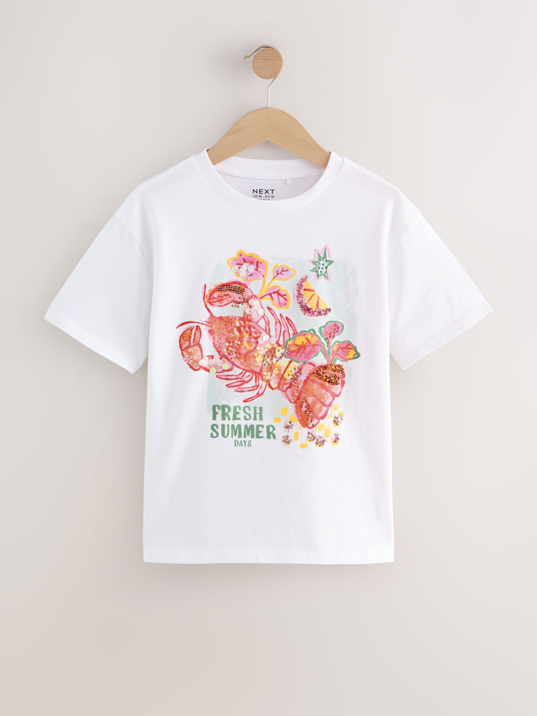 Buy White Oversized Sequin Graphic Print T-Shirt (3-16yrs) from