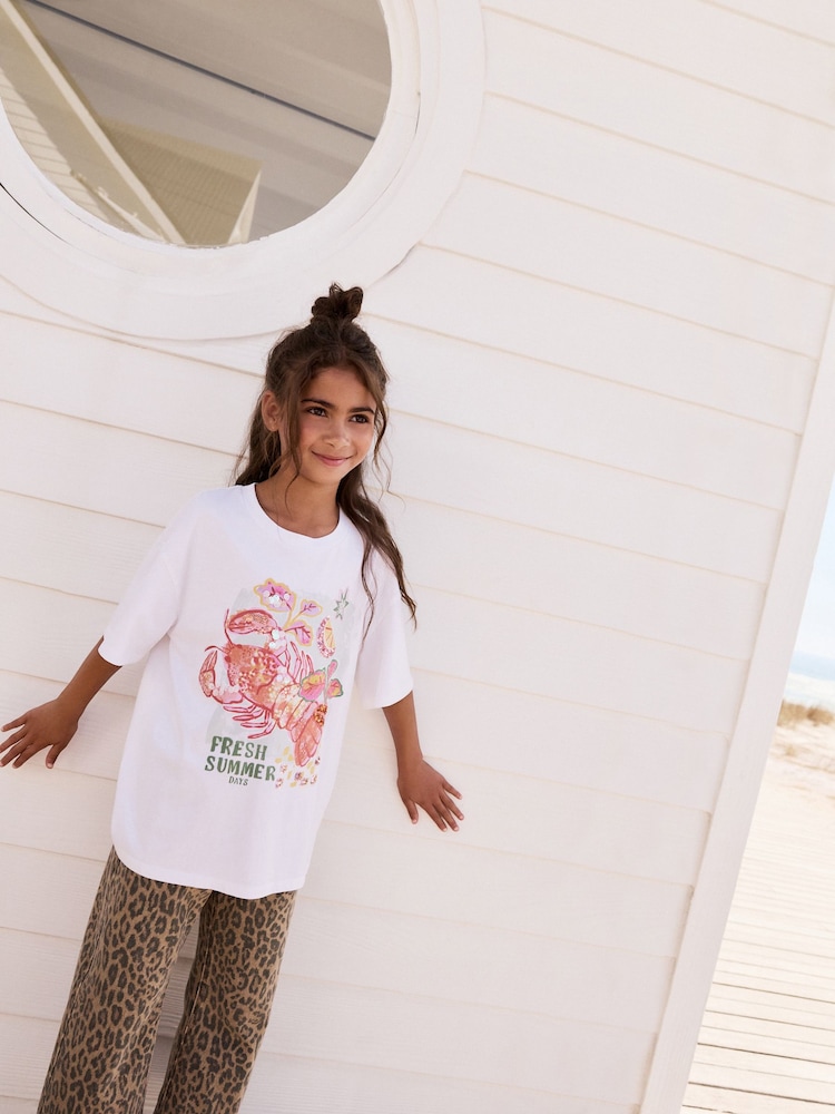 White Oversized Sequin Graphic Print T-Shirt (3-16yrs) - Image 4 of 6