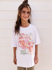 White Oversized Sequin Graphic Print T-Shirt (3-16yrs) - Image 5 of 6