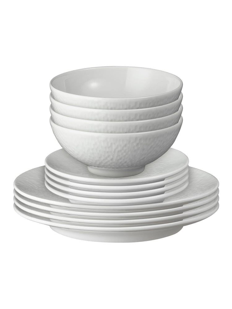 Denby 12 Piece White Carve Tableware Dinner Set - Image 2 of 3