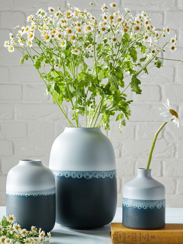 Denby Blue Mineral Large Barrel Vase - Image 1 of 3