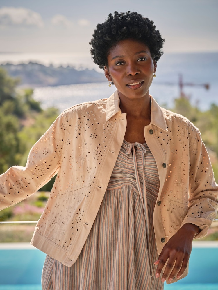 FatFace Hazel Dark Natural Hazel Broderie Jacket - Image 1 of 6