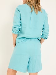 FatFace Nell Turquoise Blue Linen Shorts - Image 2 of 5