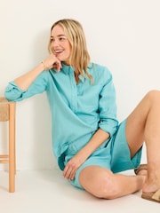 FatFace Nell Turquoise Blue Linen Shorts - Image 3 of 5