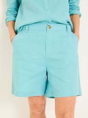 FatFace Nell Turquoise Blue Linen Shorts - Image 4 of 5