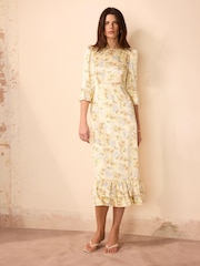 Mint Velvet Yellow Floral Print Satin Midi Dress - Image 3 of 8