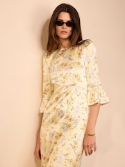 Mint Velvet Yellow Floral Print Satin Midi Dress - Image 4 of 8