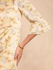 Mint Velvet Yellow Floral Print Satin Midi Dress - Image 5 of 8