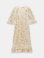 Mint Velvet Yellow Floral Print Satin Midi Dress - Image 7 of 8