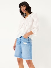 FatFace Light Blue Denim Long Denim Shorts - Image 1 of 7