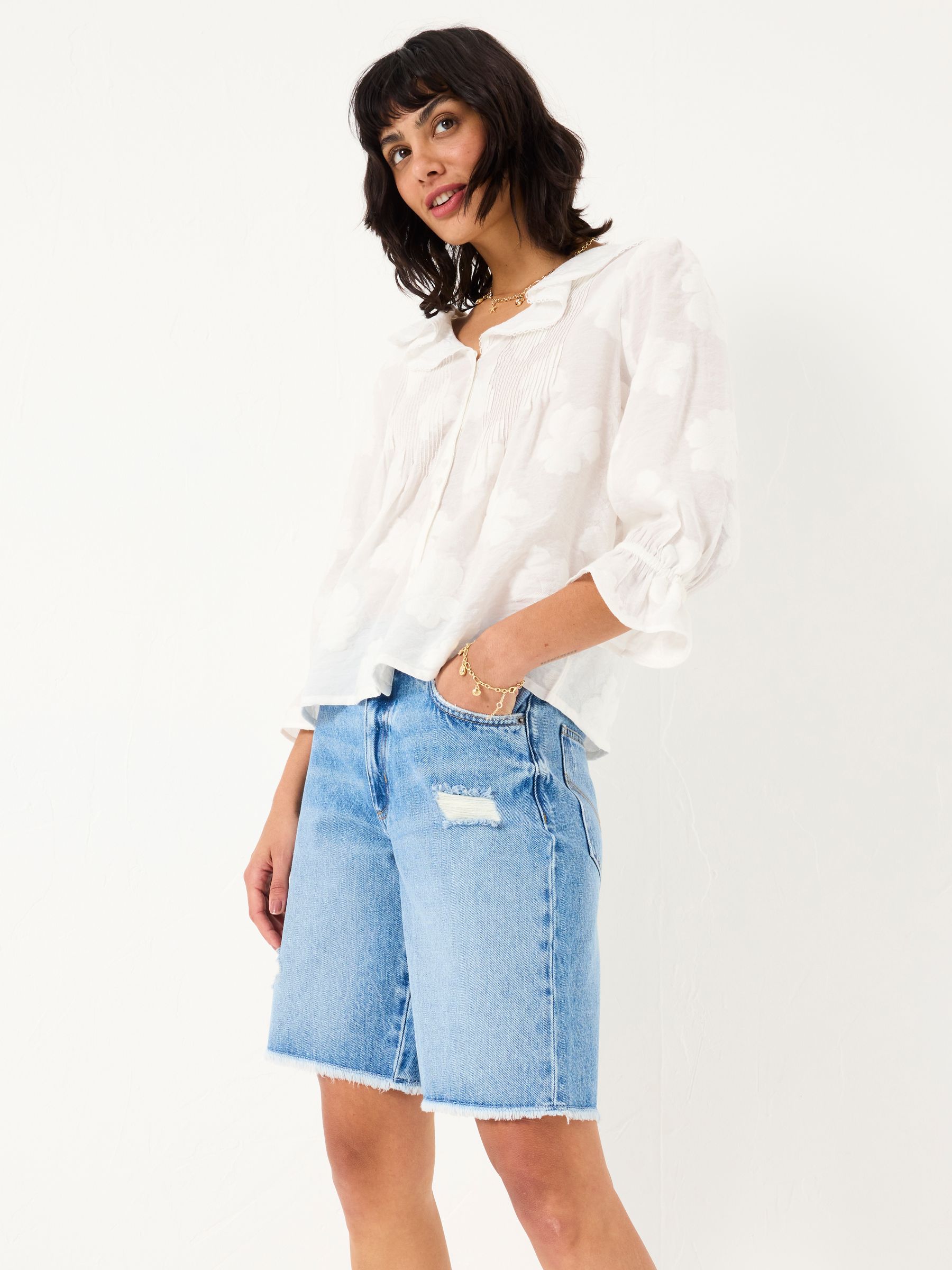 FatFace Isabella Women's Long Denim Bermuda Shorts in Light Blue, Size 8