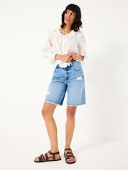 FatFace Light Blue Denim Long Denim Shorts - Image 3 of 7