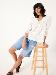 FatFace Light Blue Denim Long Denim Shorts - Image 4 of 7