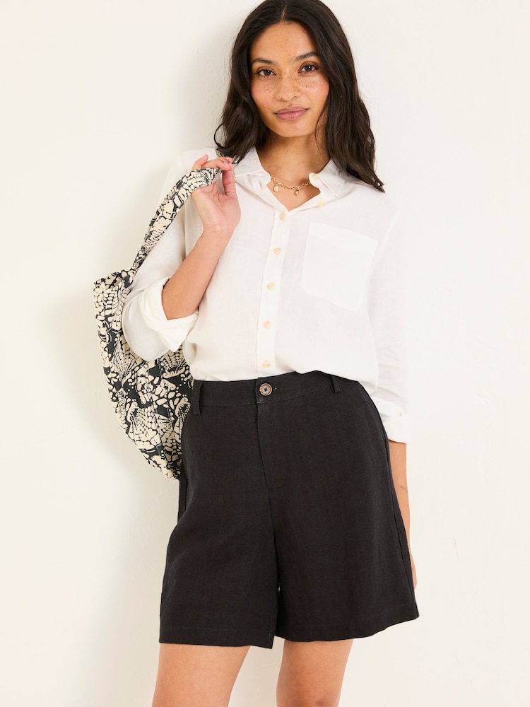 FatFace Nell Black Linen Shorts - Image 1 of 6