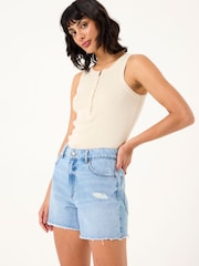 FatFace Holywell Light Blue Frayed Denim Shorts - Image 1 of 5