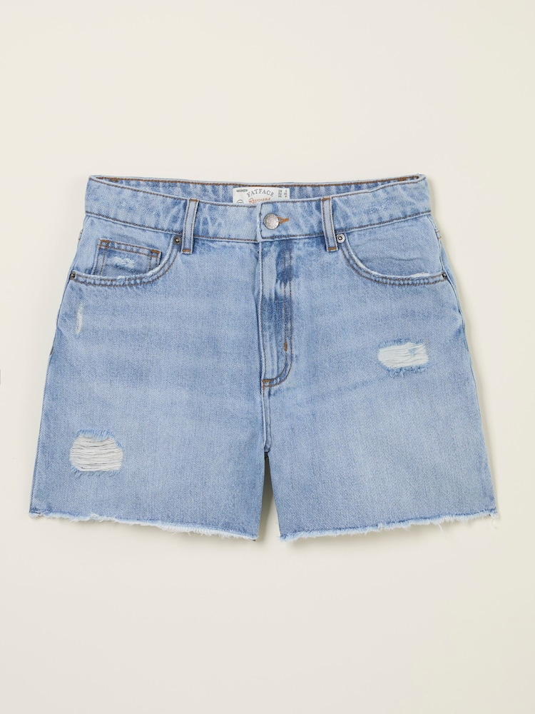 FatFace Holywell Light Blue Frayed Denim Shorts - Image 5 of 5