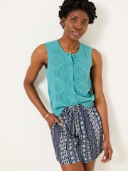 FatFace Indigo Blue Paisley Flippy Shorts - Image 1 of 6