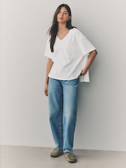 Ecru White Oversized V-Neck Short Sleeve T-Shirt - Image 2 of 8