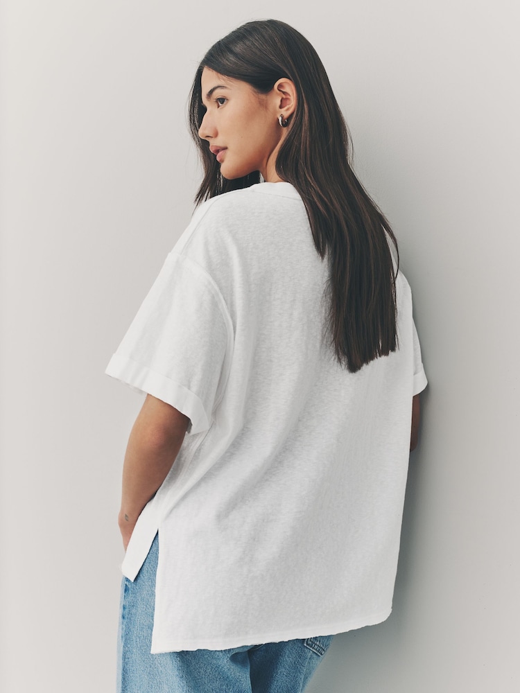 Ecru White Oversized V-Neck Short Sleeve T-Shirt - Image 3 of 8