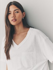 Ecru White Oversized V-Neck Short Sleeve T-Shirt - Image 4 of 8