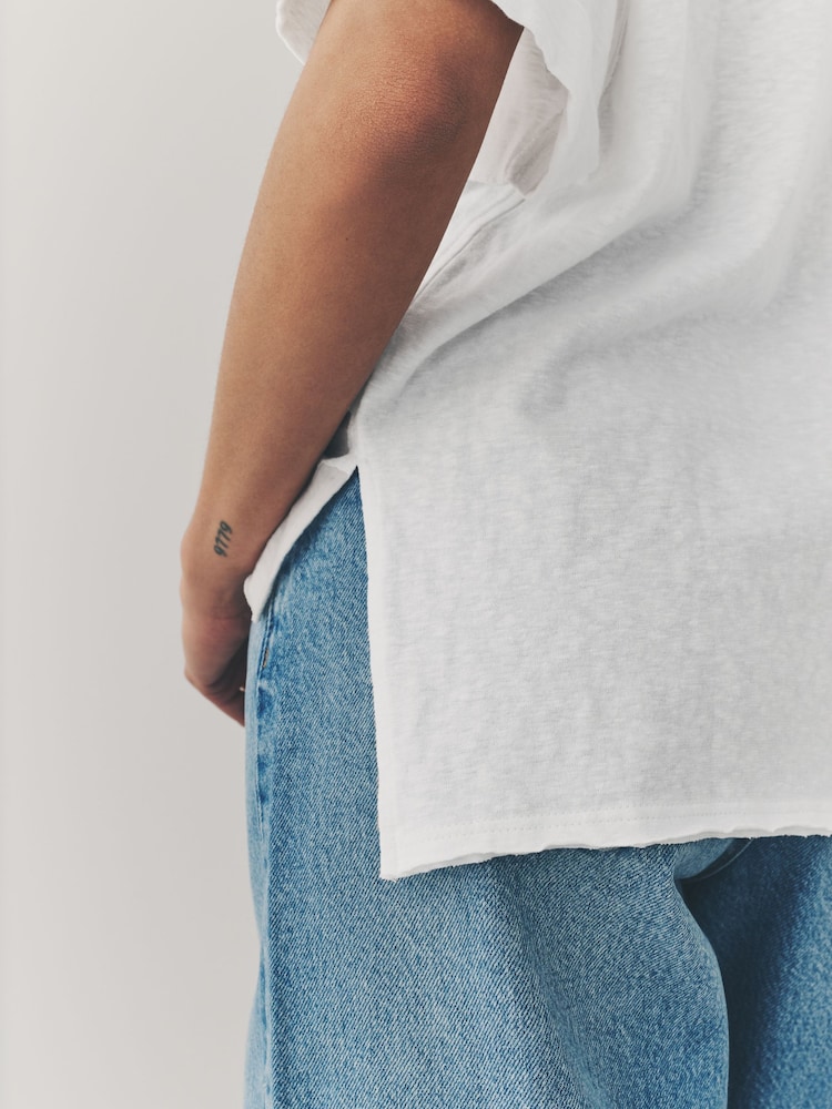 Ecru White Oversized V-Neck Short Sleeve T-Shirt - Image 5 of 8