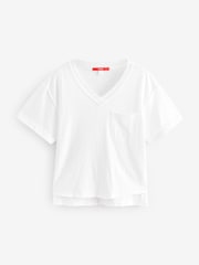 Ecru White Oversized V-Neck Short Sleeve T-Shirt - Image 6 of 8