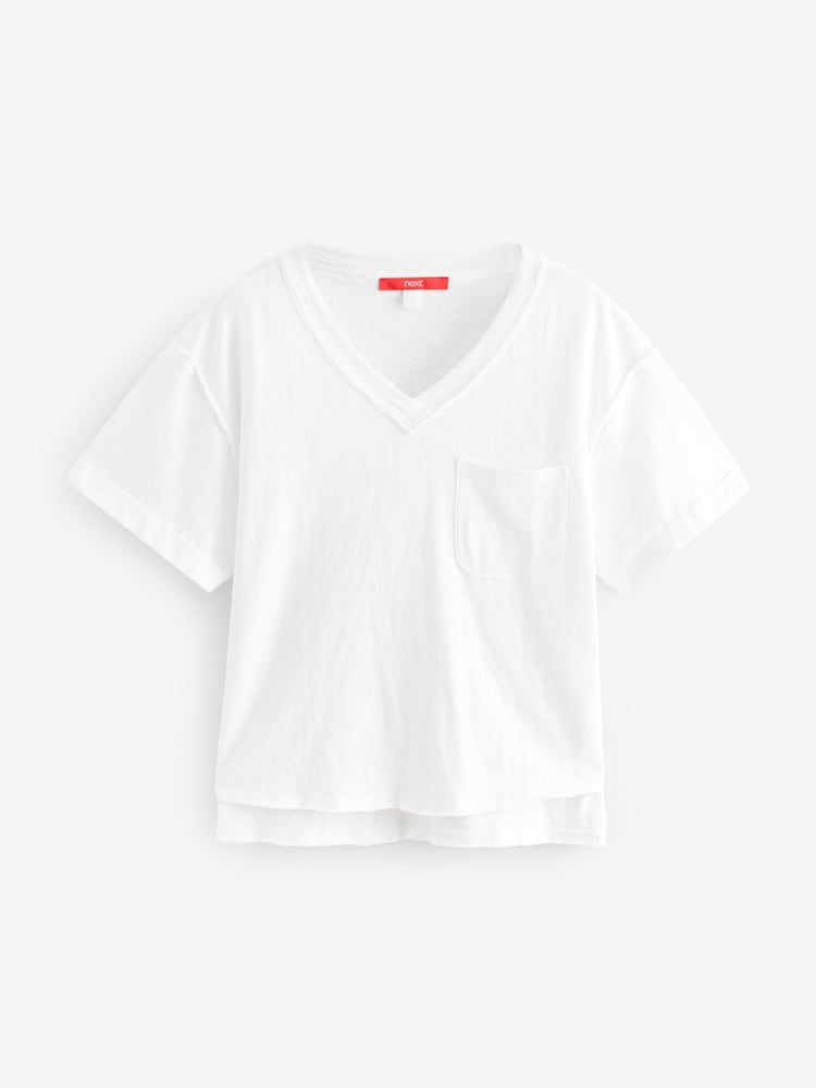 Ecru White Oversized V-Neck Short Sleeve T-Shirt - Image 6 of 8