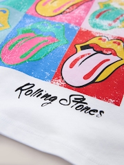أبيض - تيشرت مرخص تلبيس واسع مزين بتصميم الفرقة الموسيقية Rolling Stones (3-16 سنة) - صورة 5 من 6