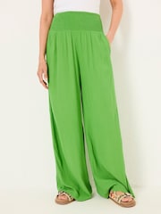 FatFace Bright Green Shirred Palazzo Wide Leg Trousers - Image 2 of 7