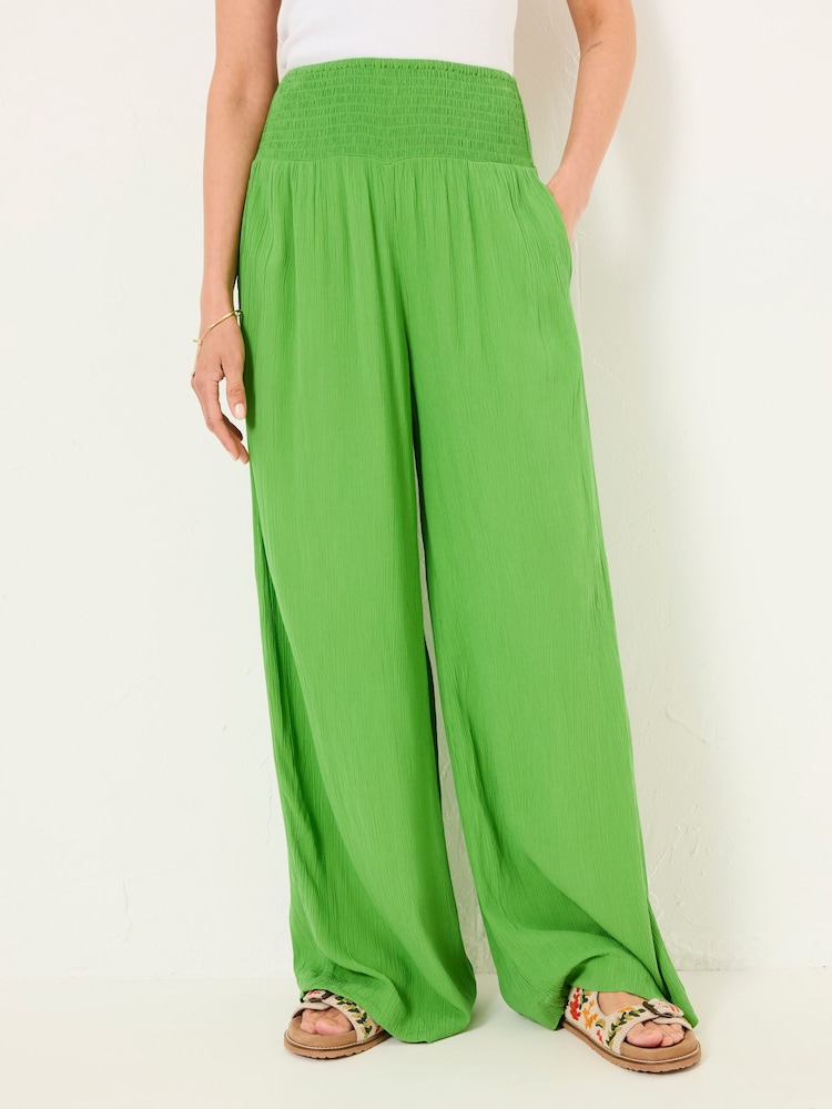 FatFace Bright Green Shirred Palazzo Wide Leg Trousers - Image 2 of 7