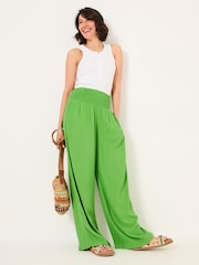 FatFace Bright Green Shirred Palazzo Wide Leg Trousers - Image 4 of 7