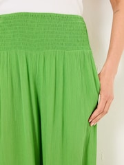 FatFace Bright Green Shirred Palazzo Wide Leg Trousers - Image 5 of 7