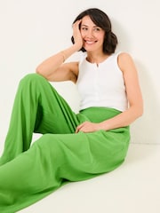FatFace Bright Green Shirred Palazzo Wide Leg Trousers - Image 6 of 7