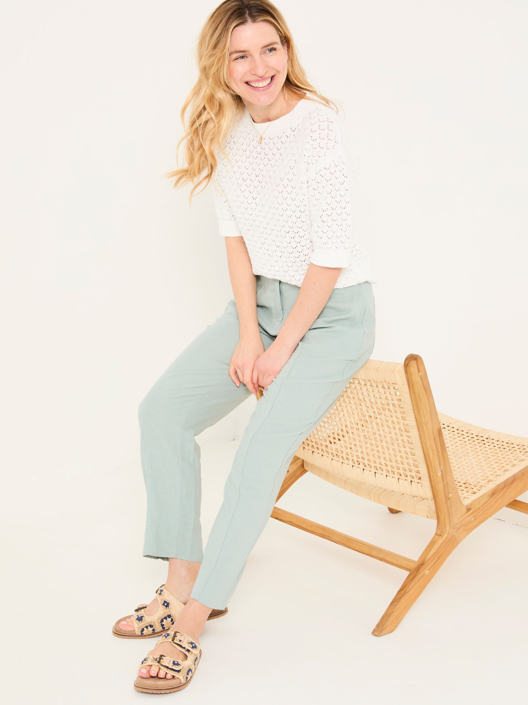 Buy FatFace Issy Mint Green Tapered Linen Blend Trousers from the Next