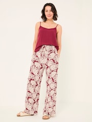 FatFace Burgundy Red Shirred Mono Shell Palazzo Trousers - Image 1 of 6
