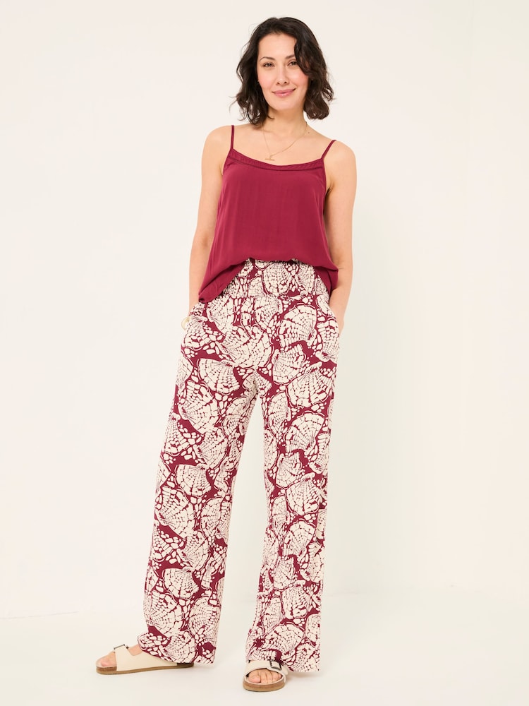 FatFace Burgundy Red Shirred Mono Shell Palazzo Trousers - Image 1 of 6
