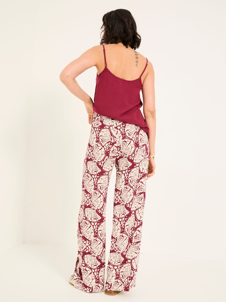 FatFace Burgundy Red Shirred Mono Shell Palazzo Trousers - Image 2 of 6